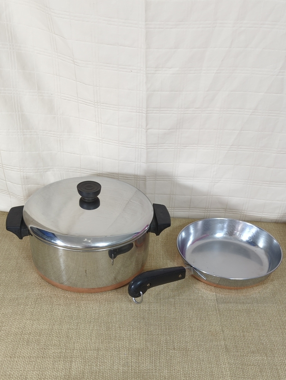 Revere Ware Copper Clad Stainless Pan Stock Pot & Lid 4 1/2 Quart & 8" Fry Pan